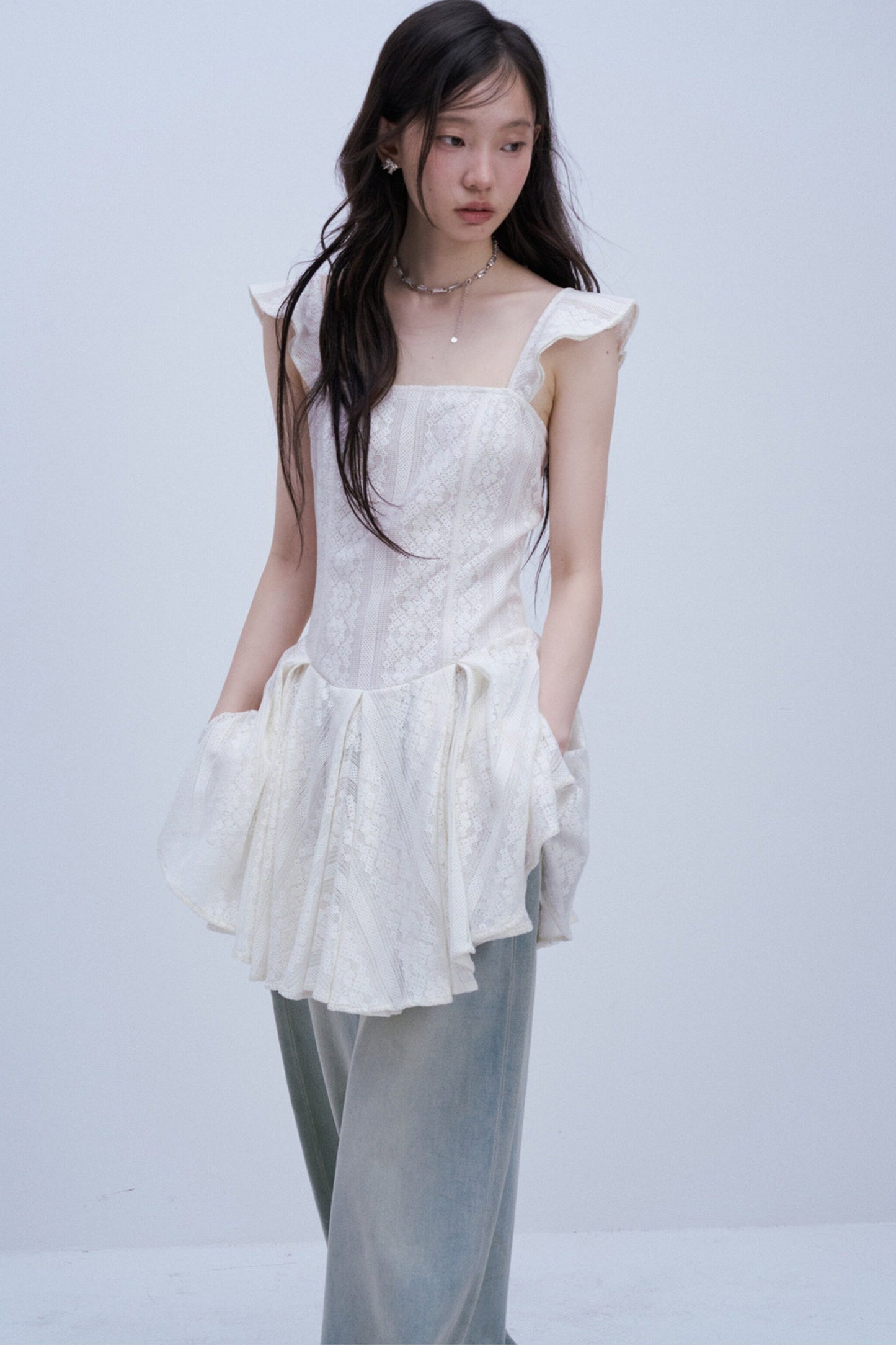 Heavy Layered Pleated Lace Jacquard Dress