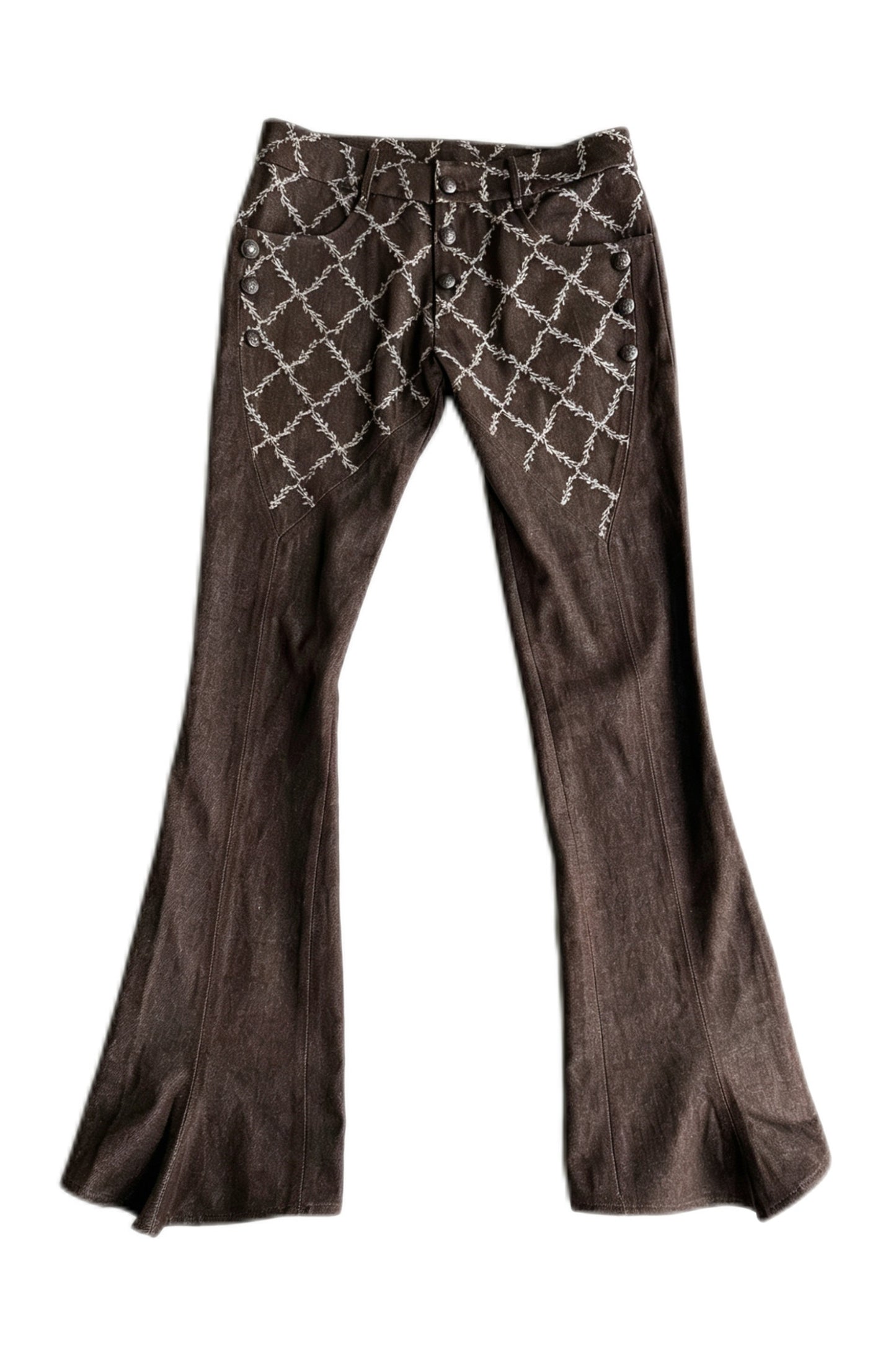 Pantalon évasé en denim patchwork médiéval