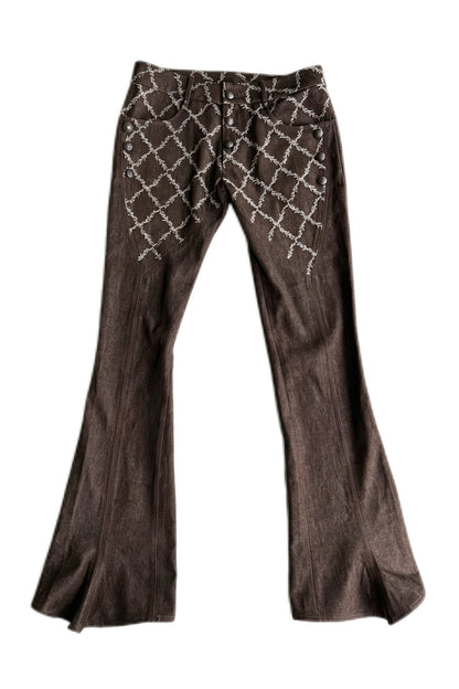 Pantalon évasé en denim patchwork médiéval
