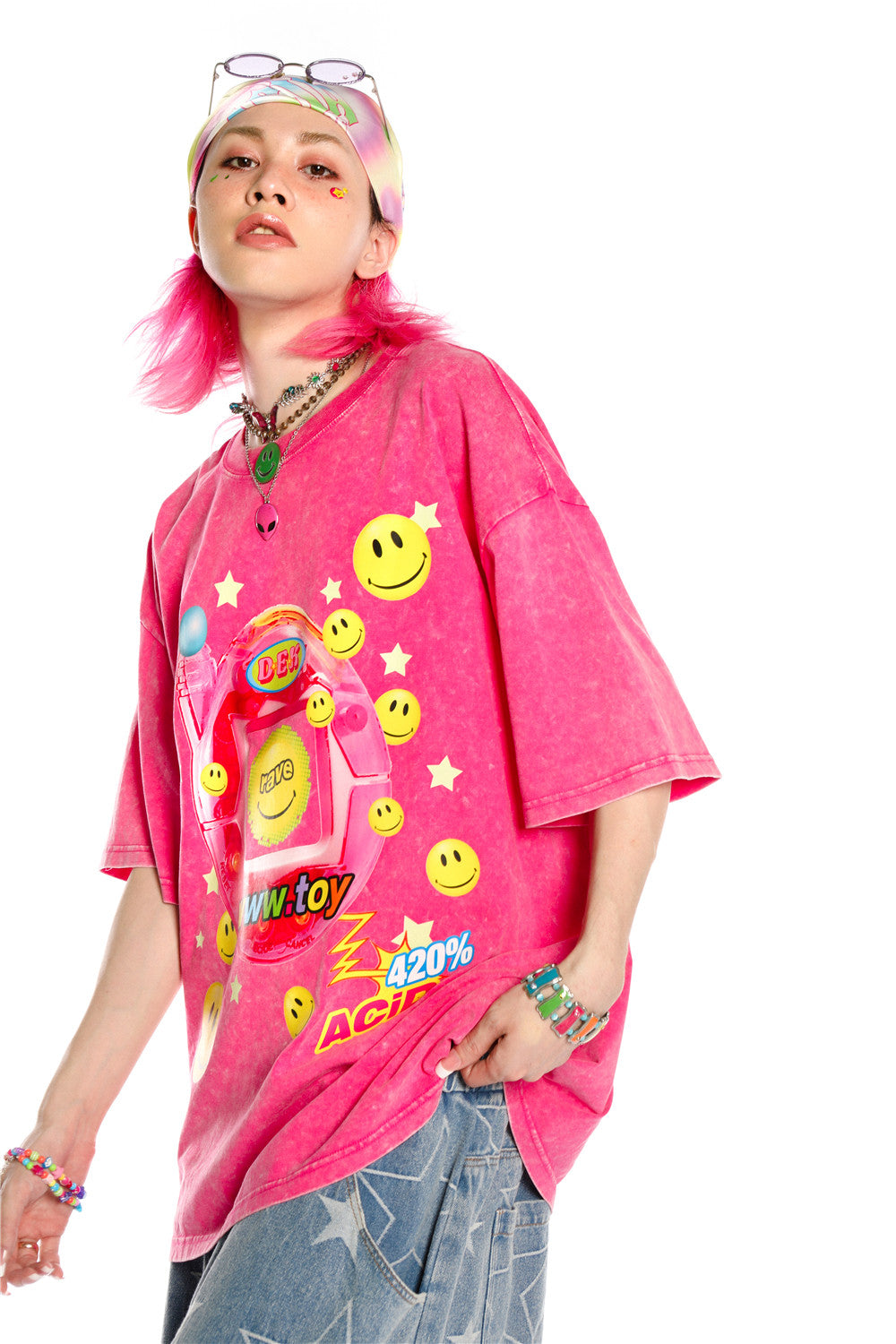 Blusa rosa Barbie Y2K dopamina effetto tintura annodata