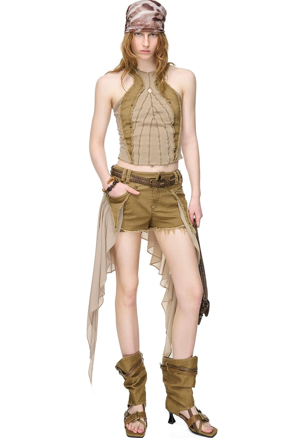 Washed Riveted Patchwork Vest