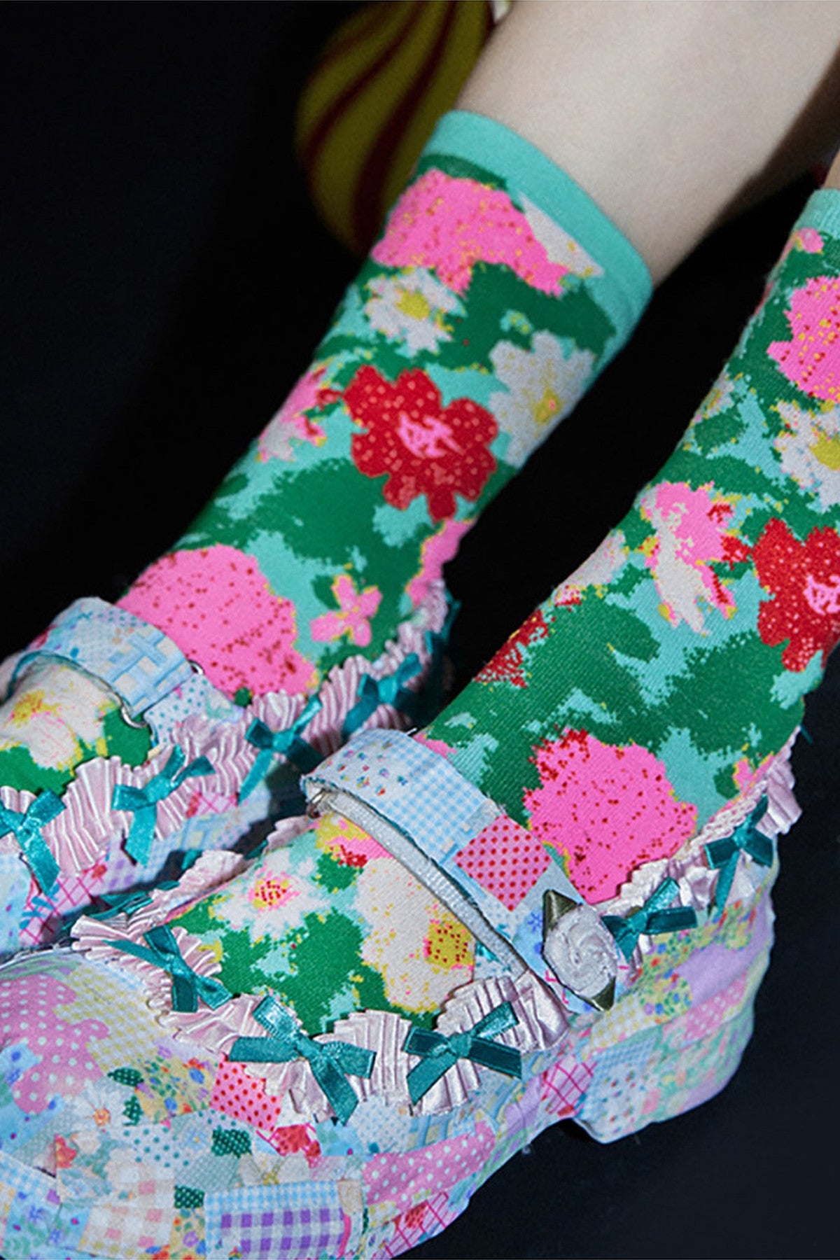 Pixel Floral Cotton Socks