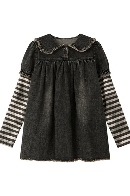 Robe en denim patchwork à rayures