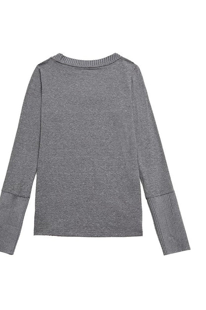 T-Shirt mit Rundhalsausschnitt, Patchwork-Ärmeln und Kordelzugsaum