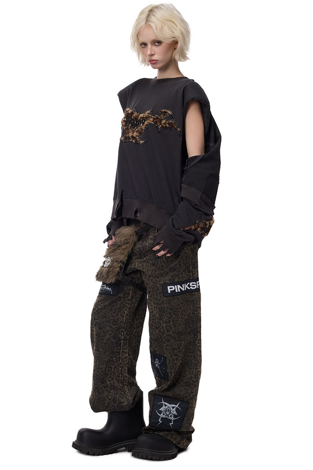 Leopard Print Rock Patch Pants