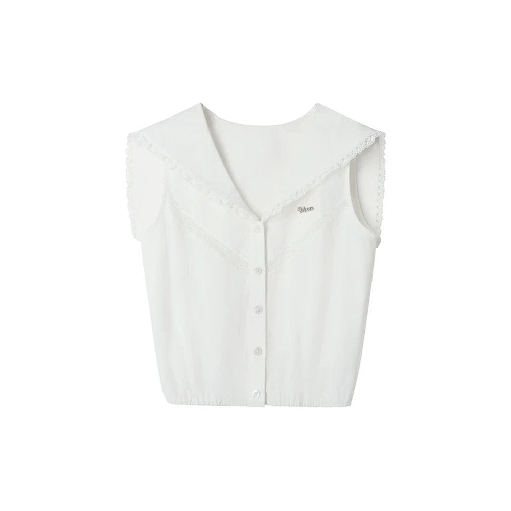 White Lace Navy Blouse