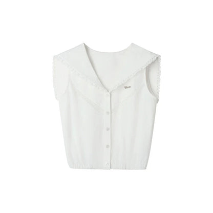 White Lace Navy Blouse