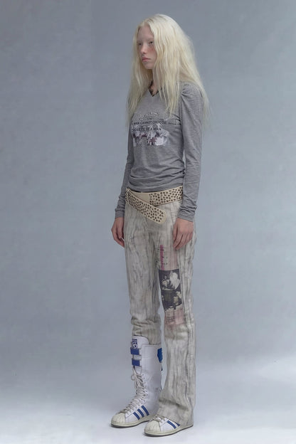 White Low-Waisted Micro-Flared Jeans