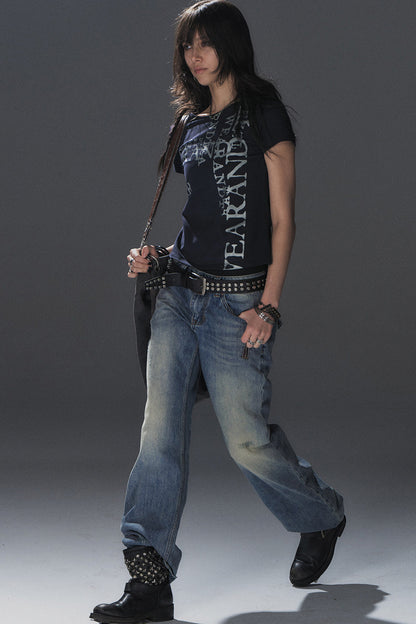 Silver Glitter Letter Print Short-Sleeve T-Shirt