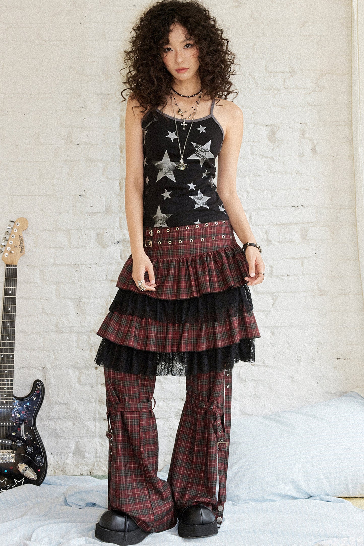 Plaid Punk Flare Trousers Set-Up