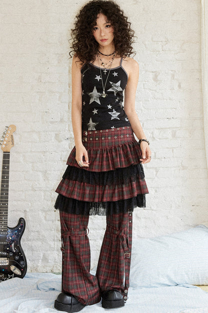 Plaid Punk Flare Trousers Set-Up