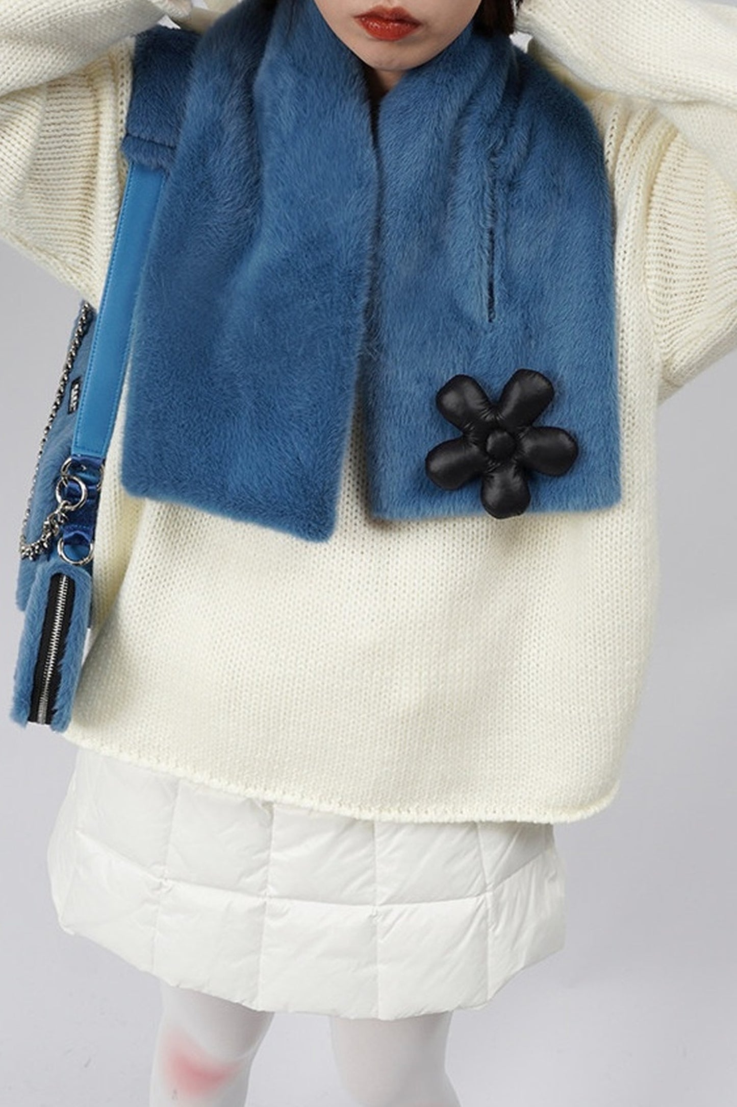 Floral Patchwork Blue Plush Scarf