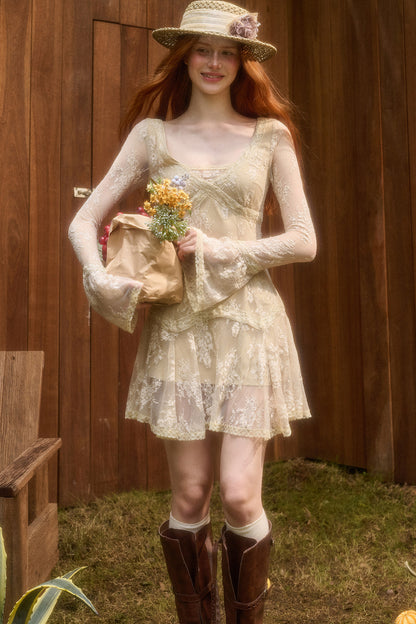 3D Vine Relief Cotton Lace Dress