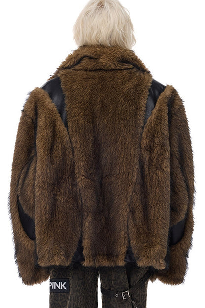 Y2K Leather Spliced Fur Jacket