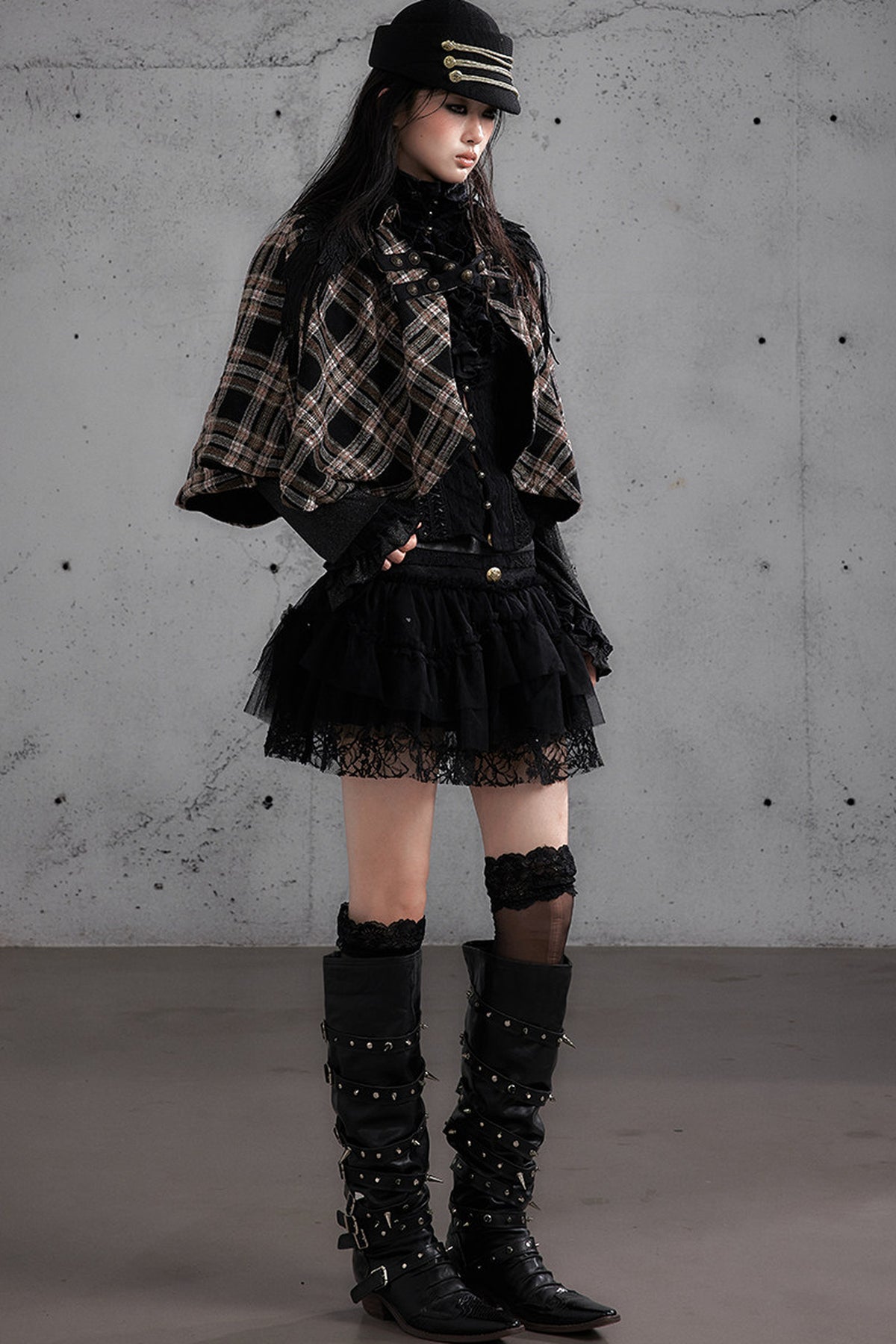 Reversible Wool Blend Plaid Cape