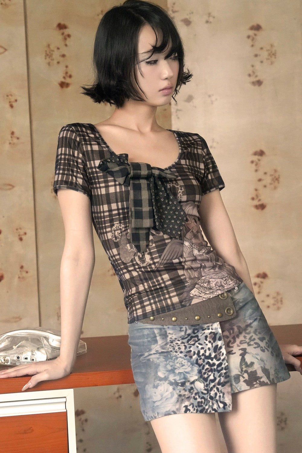 Vintage Leopard Floral Stud Short Skirt