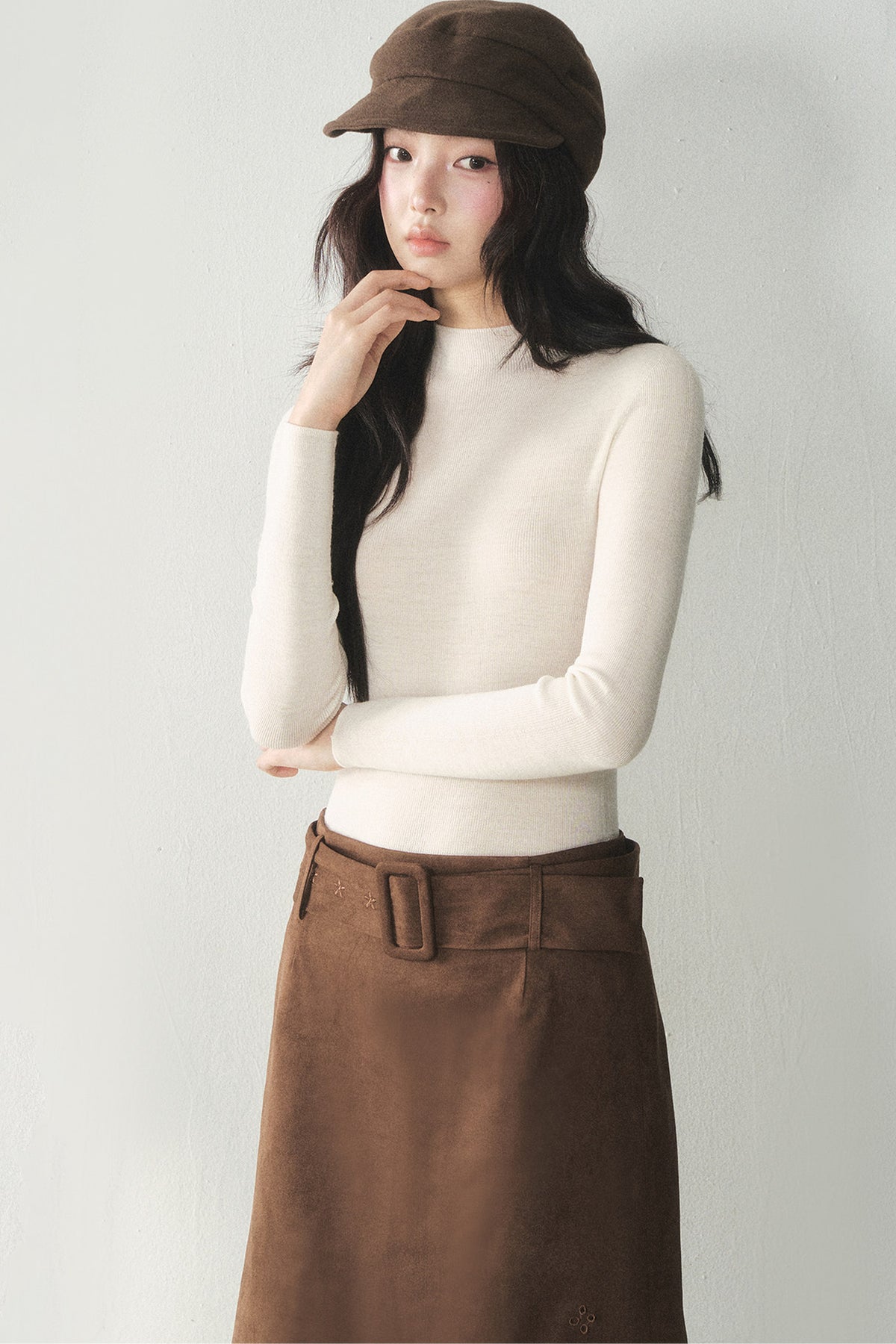 100% Wool Half-Turtleneck Knit Top