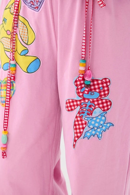 Pantalon de jogging rose à empiècements