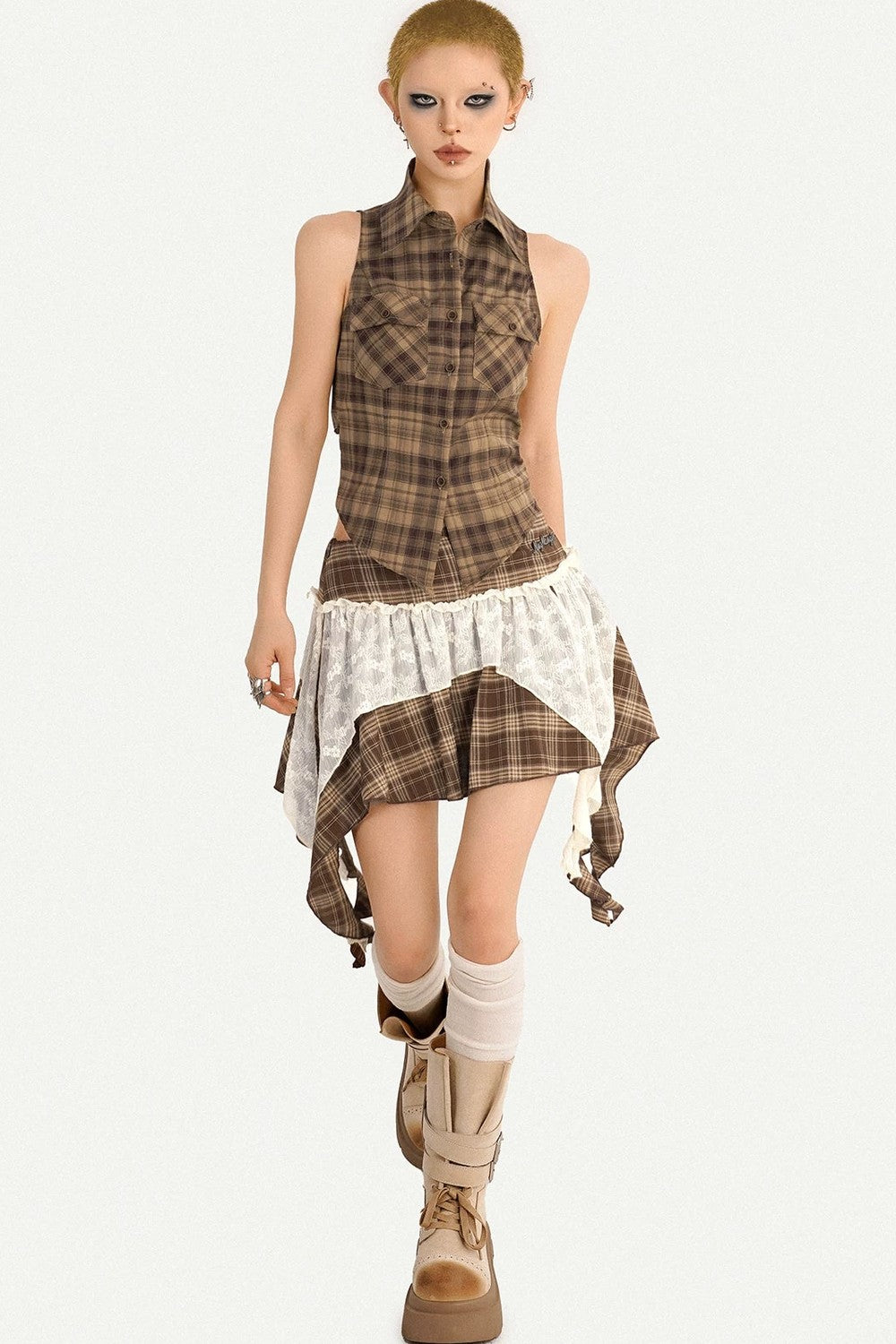 Retro Plaid Halter Vest