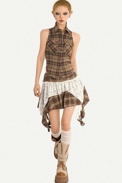 Retro Plaid Halter Vest