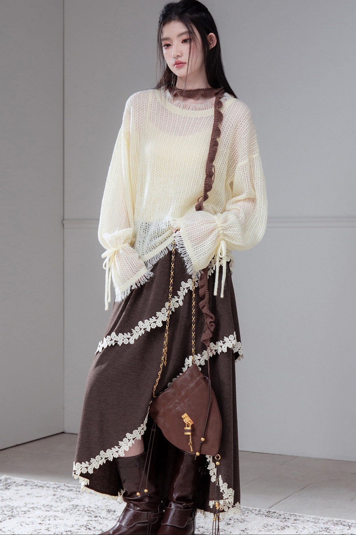 Vintage Irregular Lace Trim Skirt