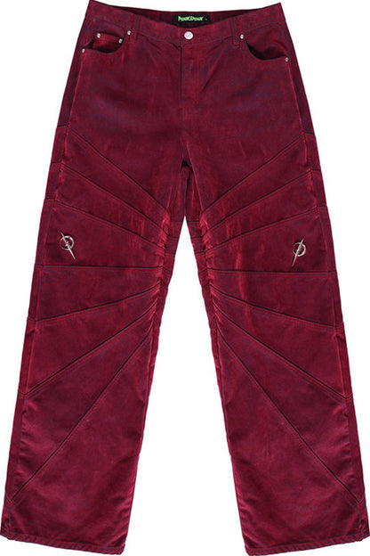 Red Ray Structure Velvet Loose Fit Jeans