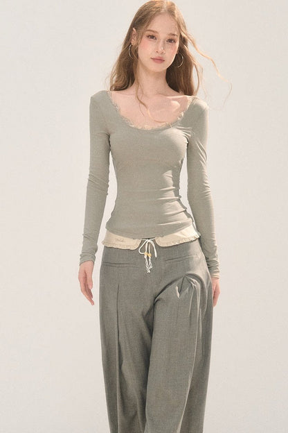Open Back Long Sleeve Rayon Top