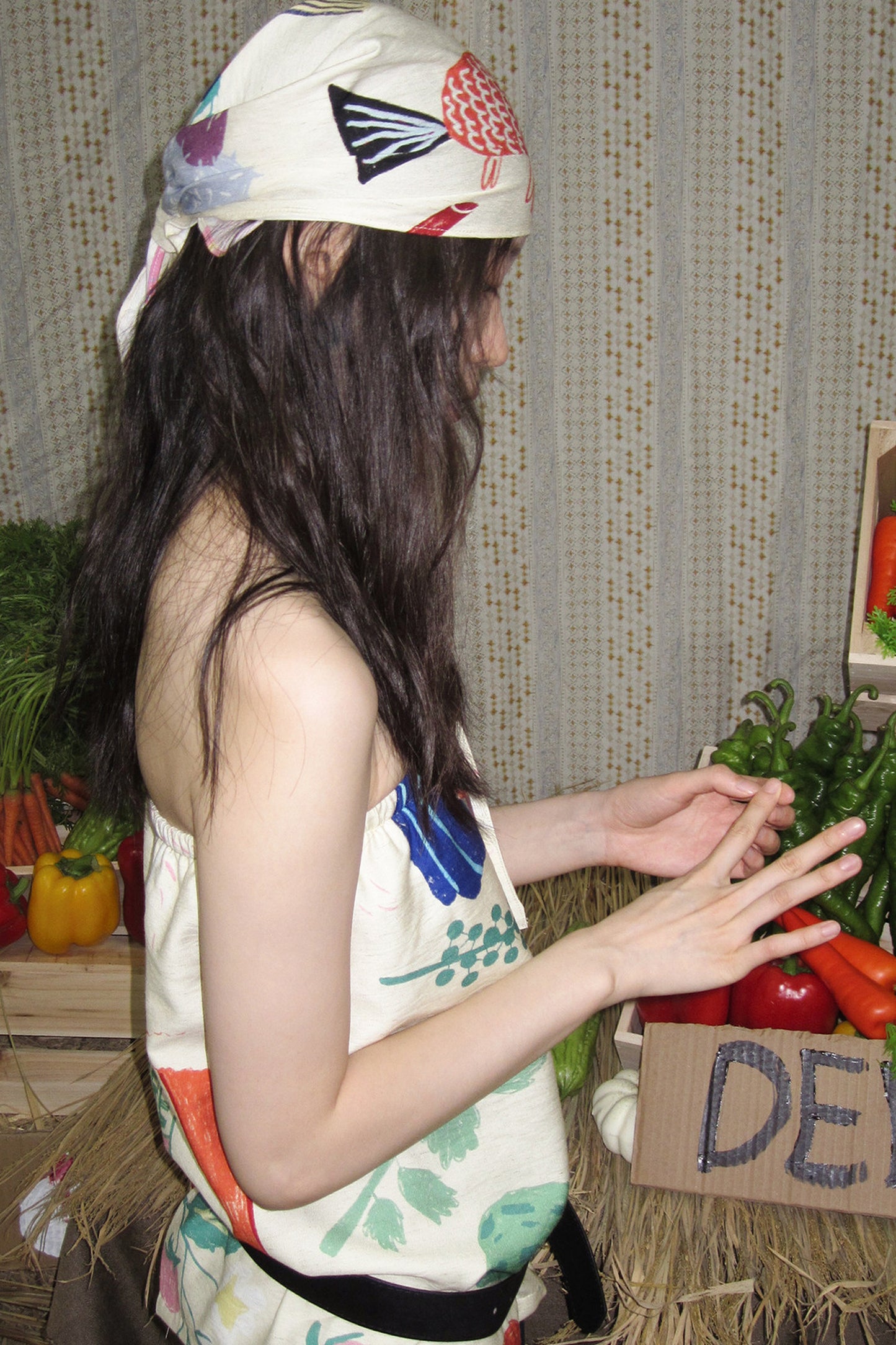 Hand-Painted Fruit Vegetable Print Triangle Headscarf