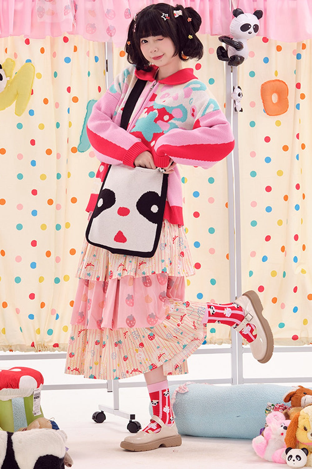 Double-Sided Knitted Panda Crossbody Bag