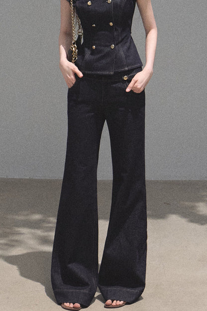 Retro Denim Waist-Cinching Dress Set-Up