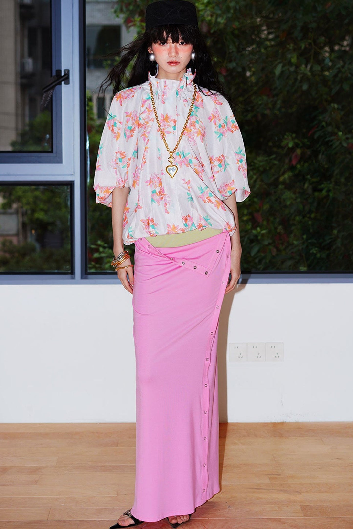 Retro Color-Block Lyocell Skirt