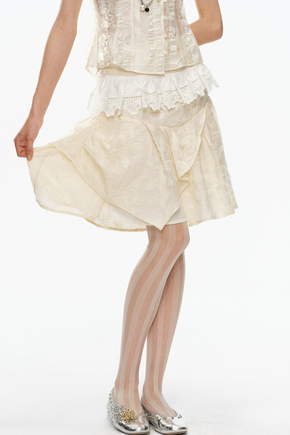 Beige Jacquard Asymmetrical Skirt