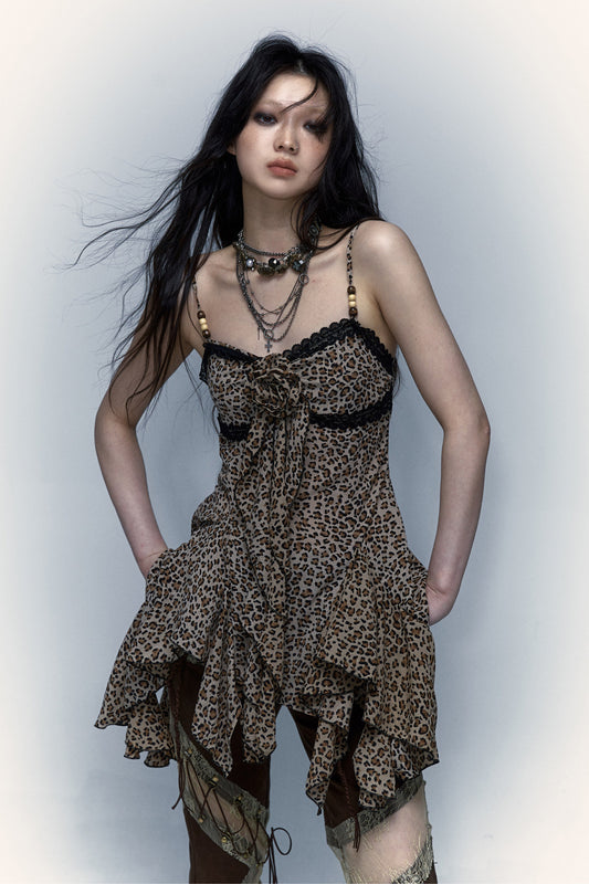 Irregular Floral Leopard Dress