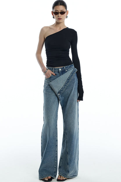Ruched Waist One-Sleeve Knit Top