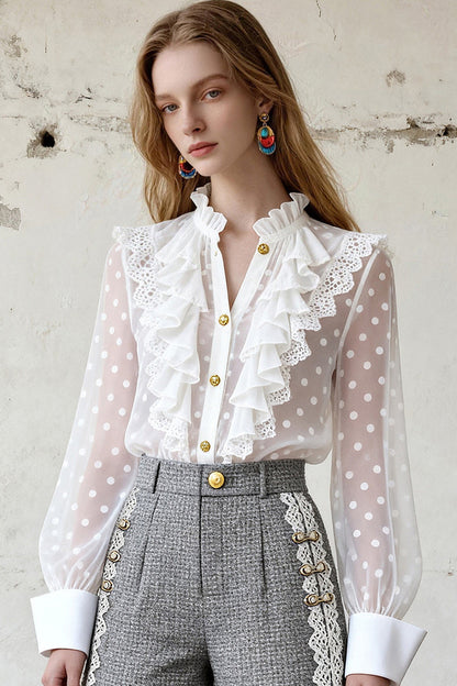 French Style Polka Blouse and Shorts Set-Up