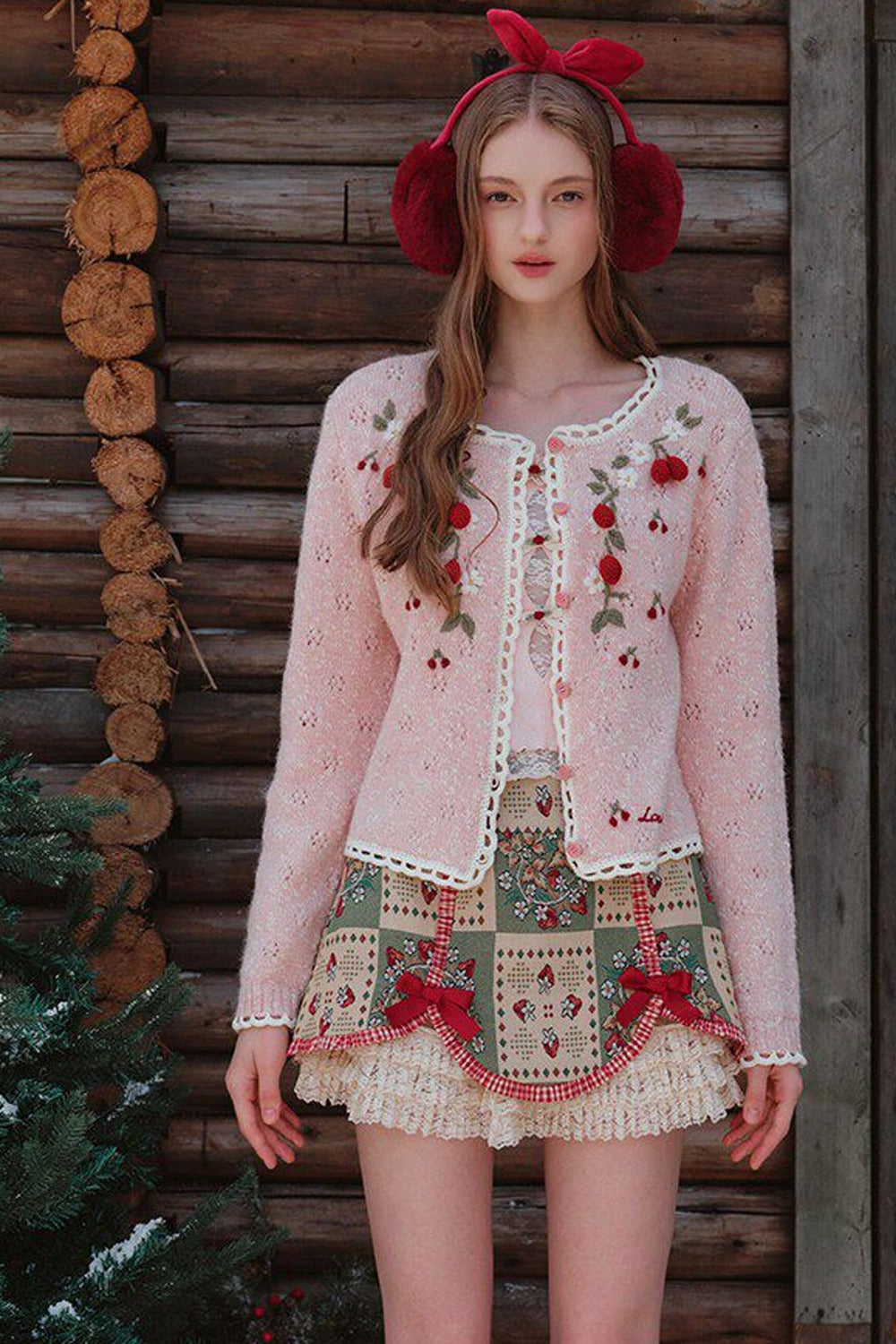 Strawberry Christmas Tree Wool Knit Set-Up