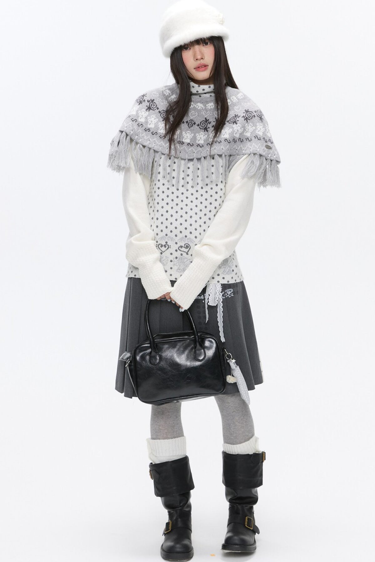 Fair Isle Tassel Knit Cape
