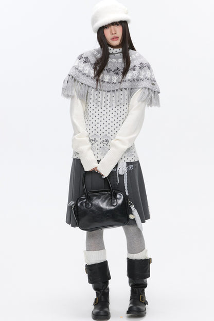 Fair Isle Tassel Knit Cape