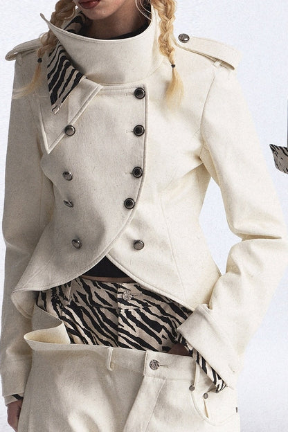 Zebra Print Patchwork Asymmetrical Double-Breasted Jacket