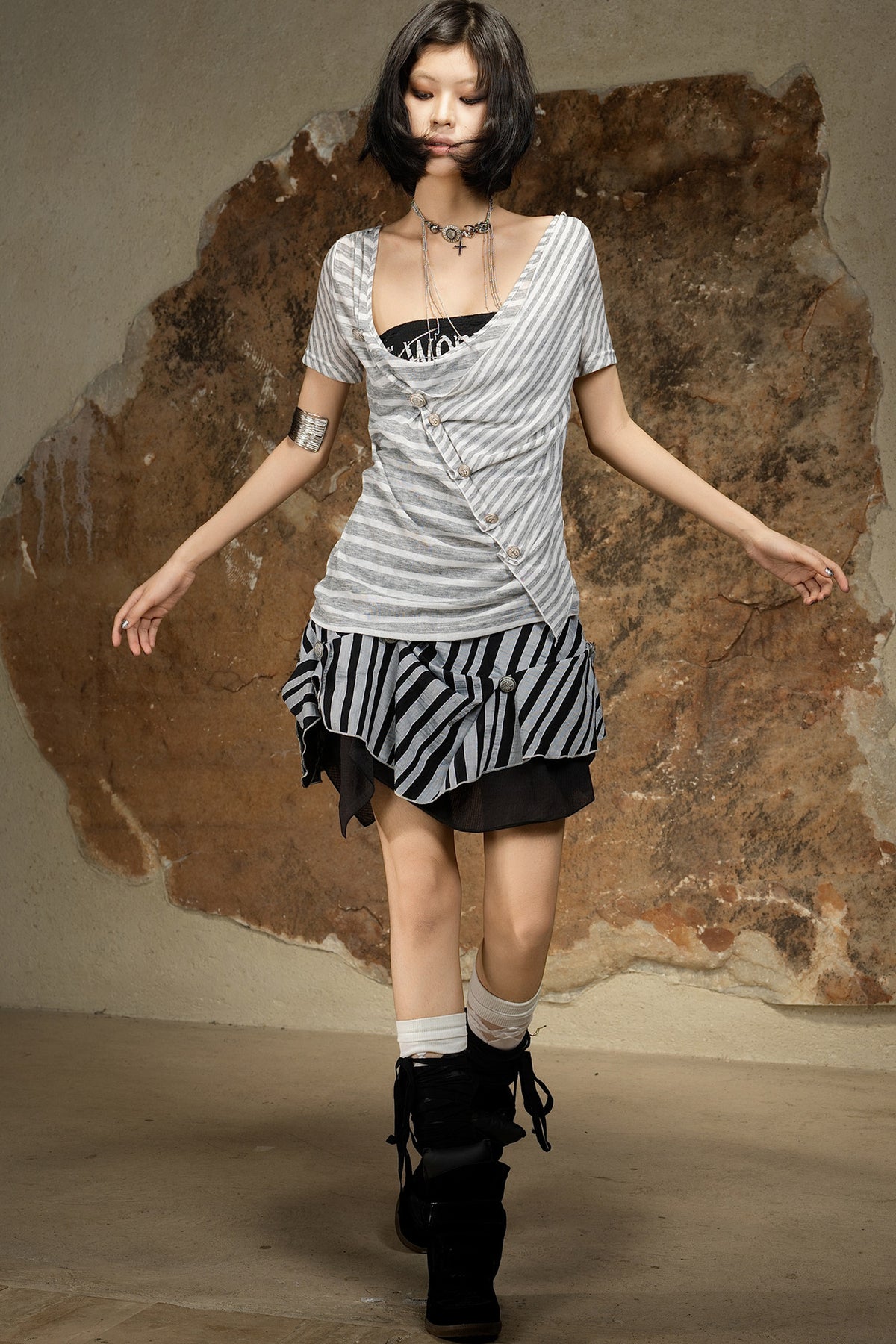 Asymmetrical Striped Knit Top