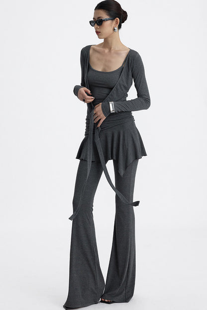 Faux Two-Piece Lyocell Flared Pants Set-Up