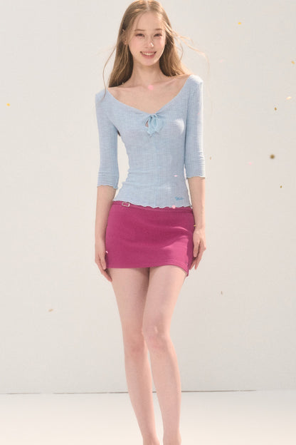 Solid Color Mid-Sleeve Hollow Blouse