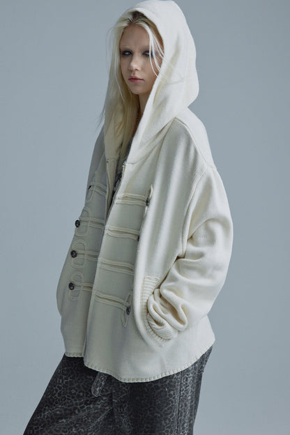 Chain Embroidery Hooded Knit Cardigan