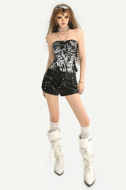 Tube-Top mit Graffiti-Print und Nieten