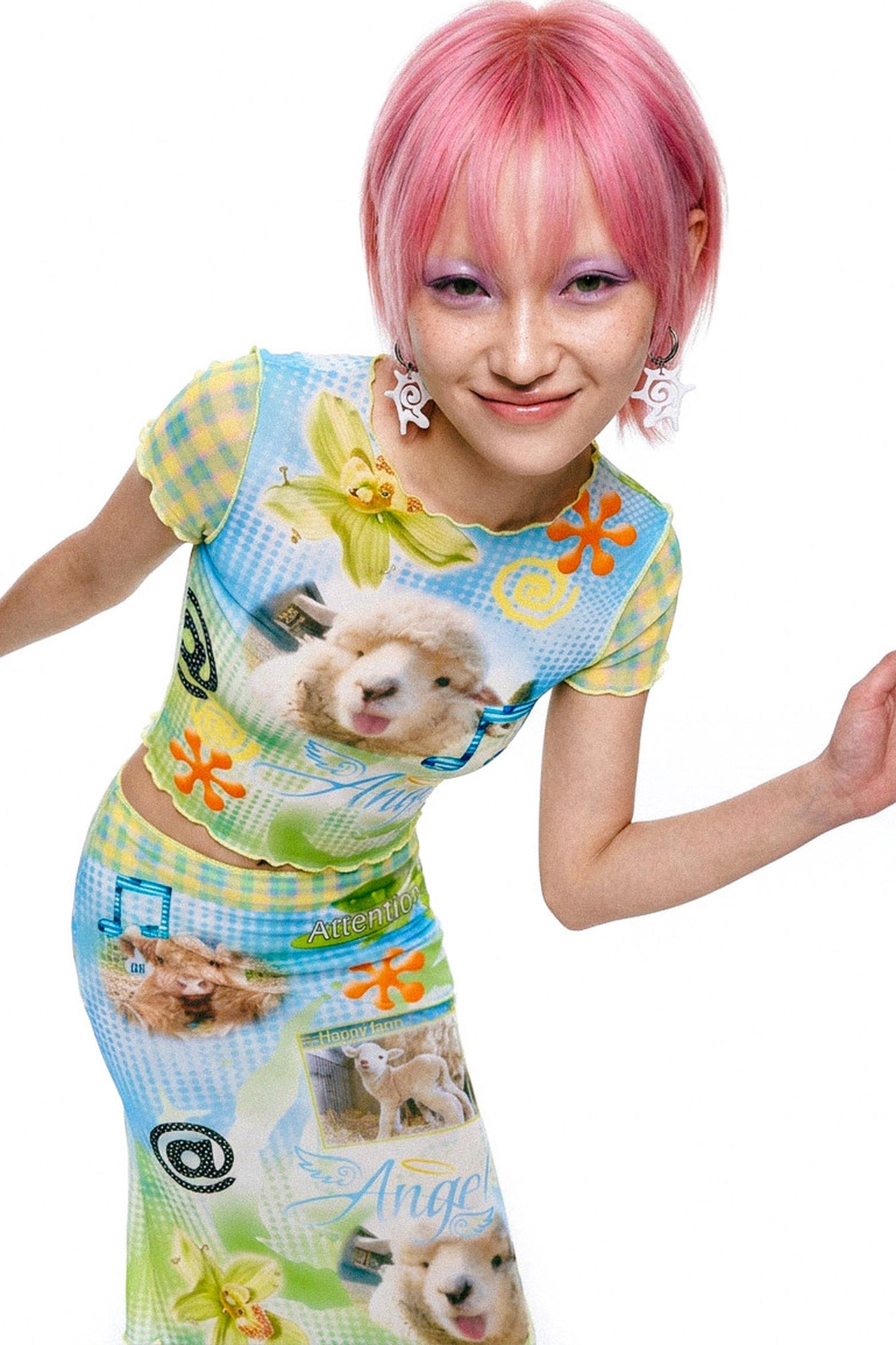 Retro Lamb Mesh Fishtail Skirt Set-Up