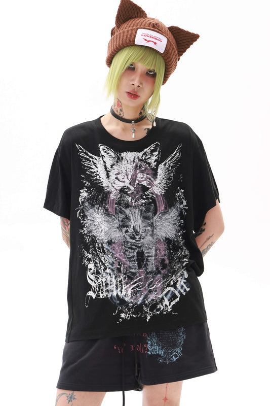 Angel Kitten Vintage Print Short Sleeve T-Shirt