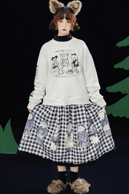 Black White Check Hand-Painted Lace Skirt