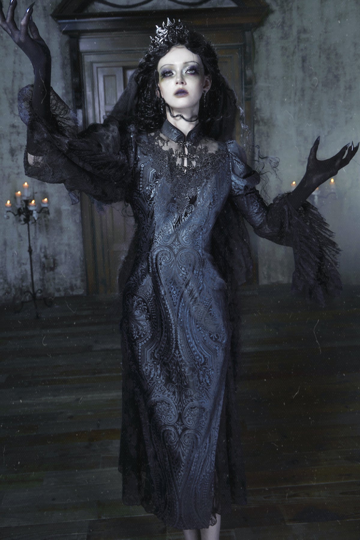 Jacquard Lace Velvet Mermaid Cheongsam Dress