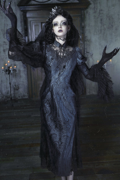 Jacquard Lace Velvet Mermaid Cheongsam Dress