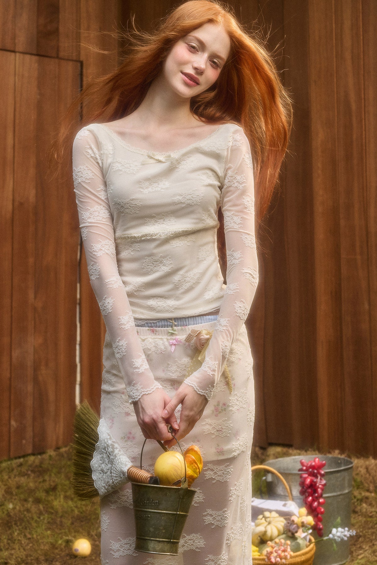 Layered-Look Lace Top and Skirt Set-Up